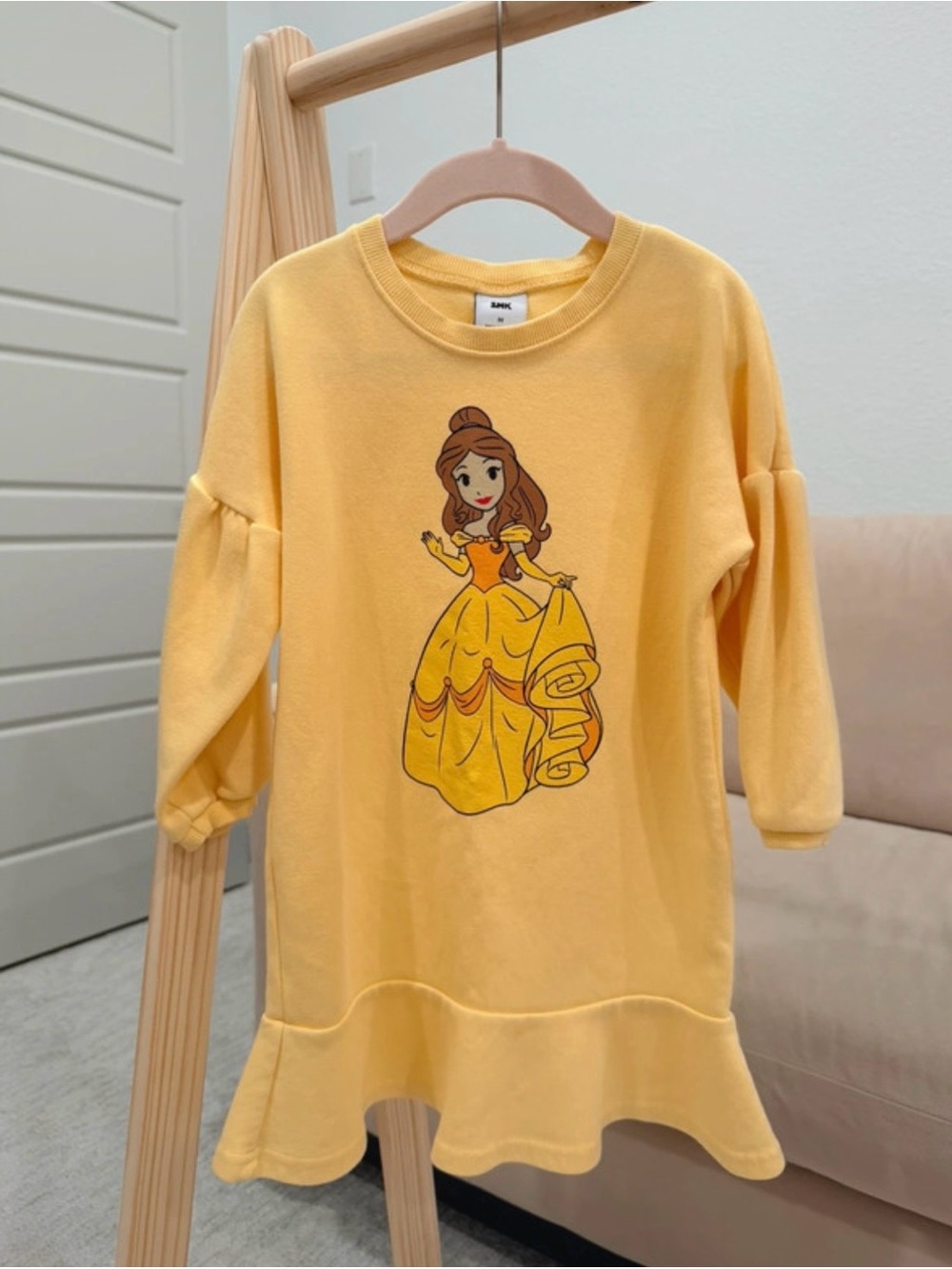 Kids Yellow Princess Graphic Sweater Dress
